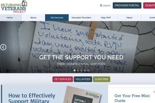 Screen capture of Returning Veterans Project's website - Get the Support You Need - Free, Confidential Services